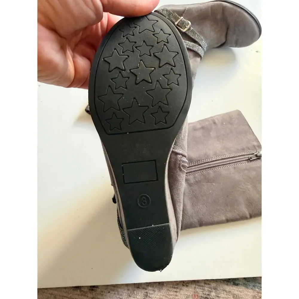 Olive & Edie Girls Grey Wedge Boots with Sparkle Buckle